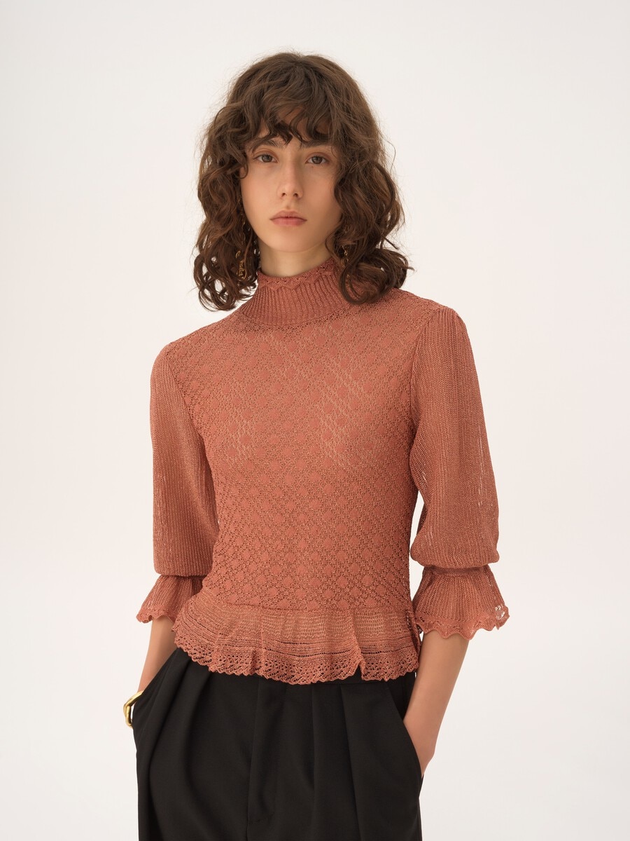 Ruffled puff-sleeve sweater in a lurex knit - 4