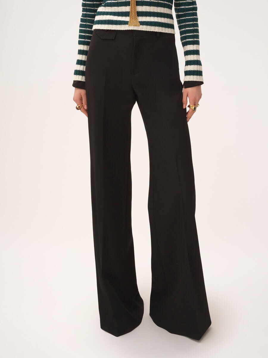 High-rise flared pants in wool grain de poudre - 4