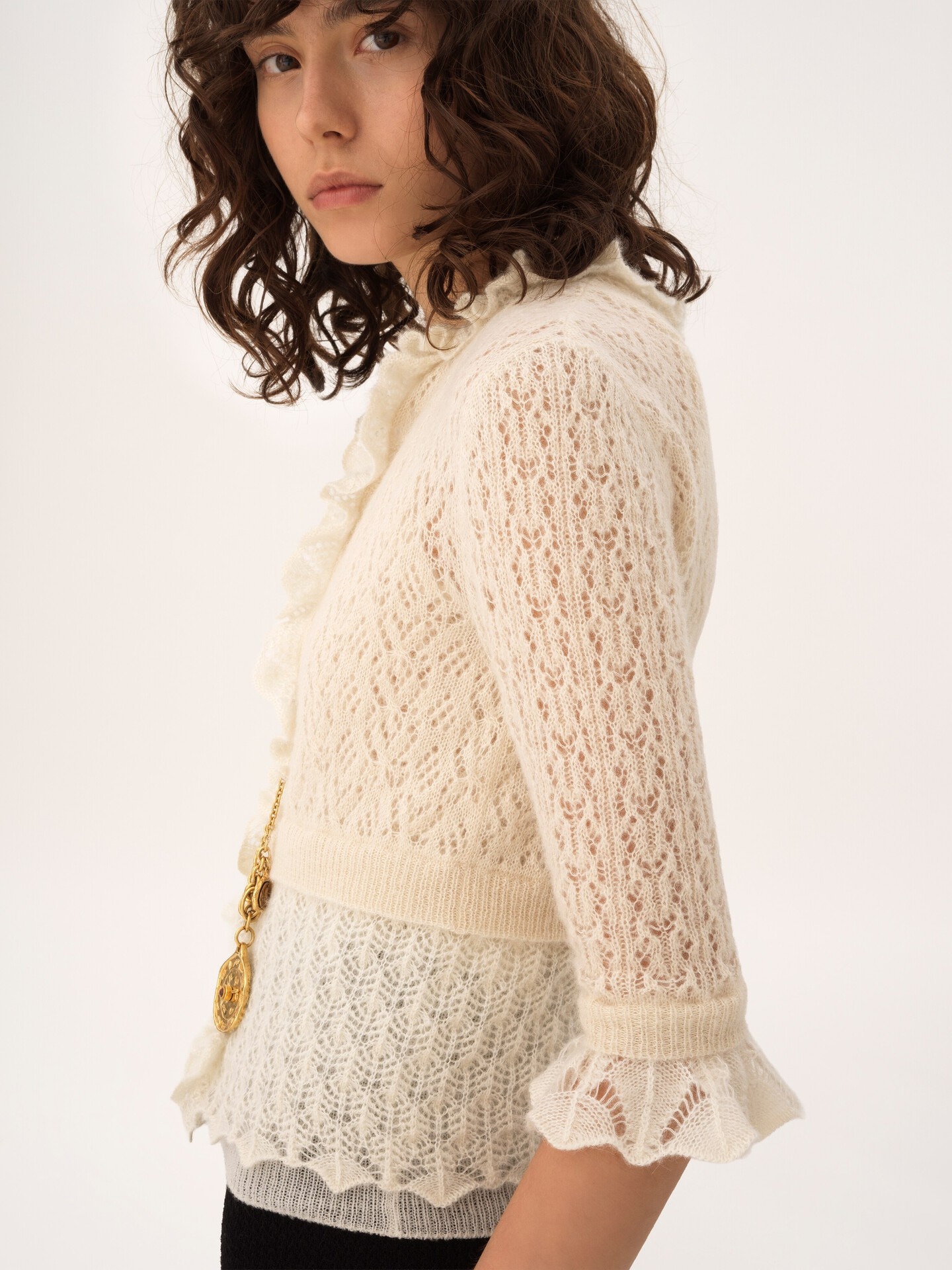 Cropped ruffle sweater in an alpaca wool & silk knit - 4.0