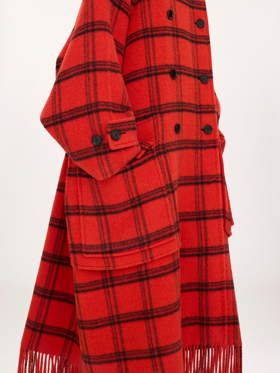 Double-breasted oversized long coat in check double-face wool & alpaca - 3