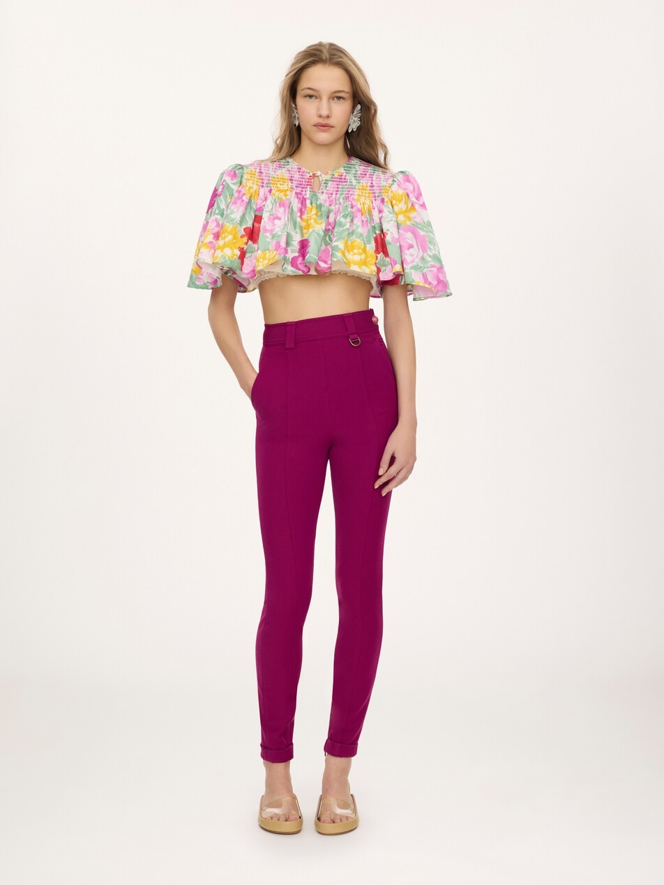 Gathered cropped top in cotton poplin