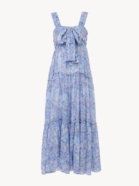 Tiered long dress in cotton voile