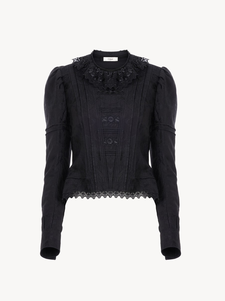 Fitted jacket in silk-blend jacquard & lace - 2