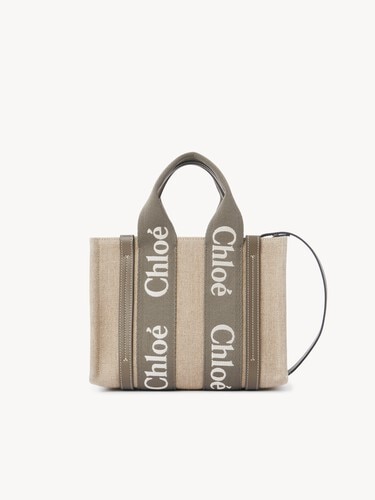 Small Woody tote bag in linen - 2