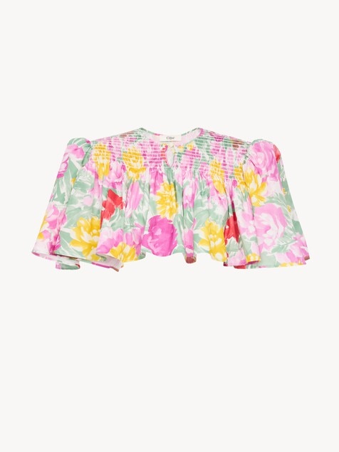 Gathered cropped top in cotton poplin
