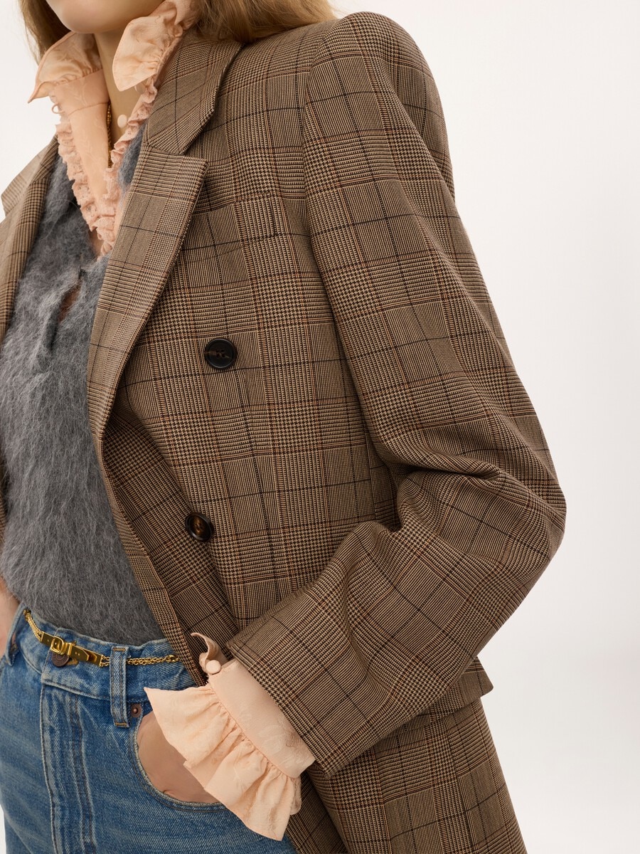 Chaqueta de sastre con doble botonadura de lana de cuadros - 7