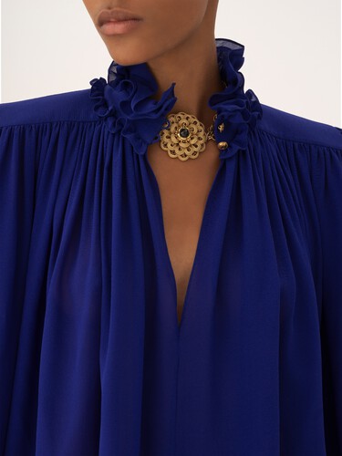 Maxi gathered high-neck top in silk georgette - 9