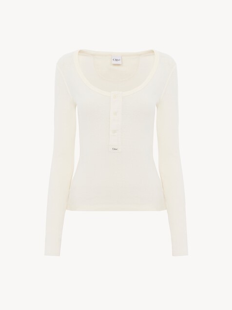 Top henley &eacute;chancr&eacute; en jersey de coton