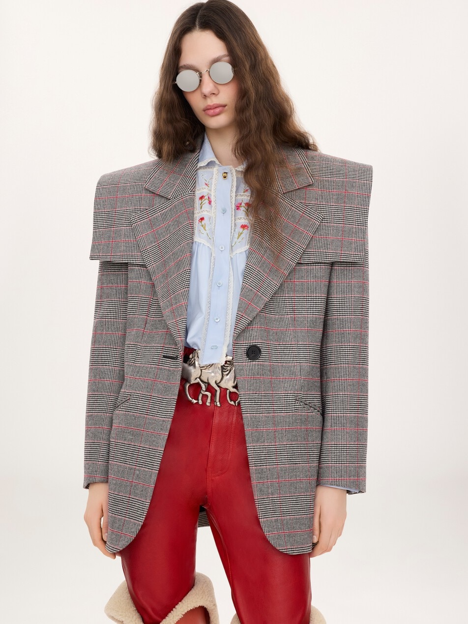 Single-breasted tailored jacket in Prince of Wales wool