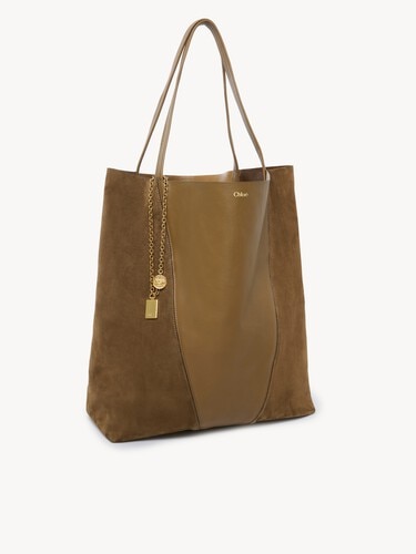 Large Chlo&eacute; Spin tote bag in grained & suede leather - 4