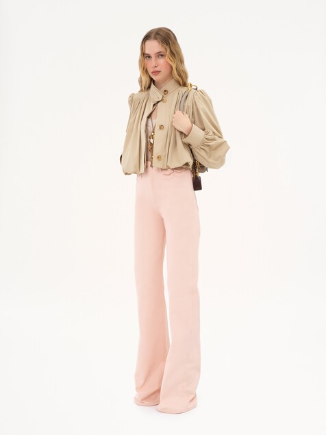 Gathered boule jacket in cotton gabardine