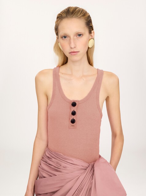 Fitted Henley tank top in cotton jersey