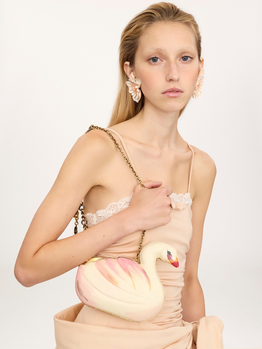 Minaudi&egrave;re Chlo&eacute; Tropicus cisne de cuero pintado a mano - 3