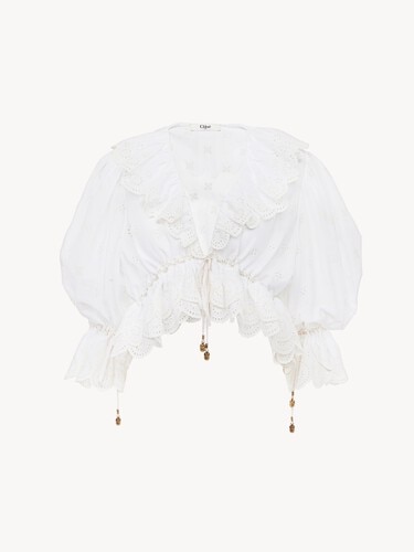 V-neck ruffle top in cotton voile - 1