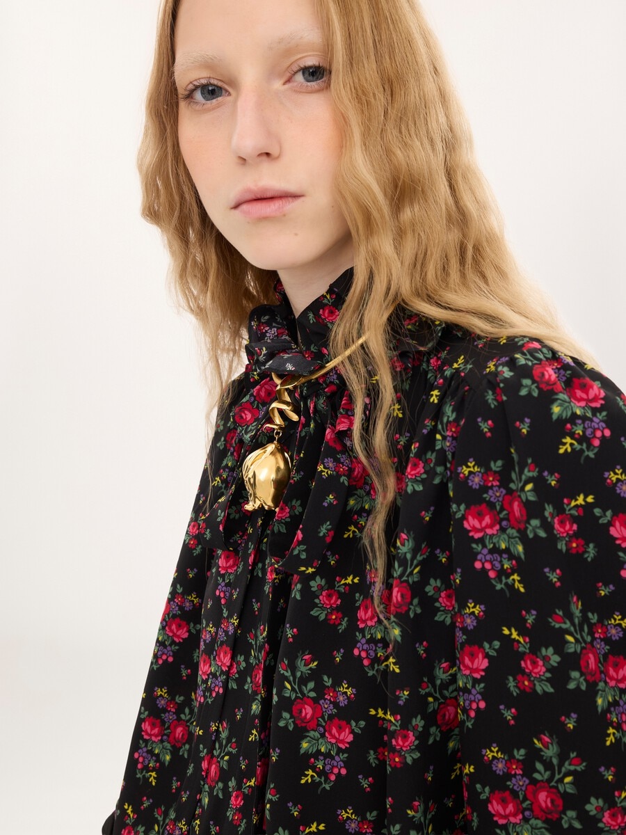 Tie-front ruffled blouse in cr&ecirc;pe de chine - 6