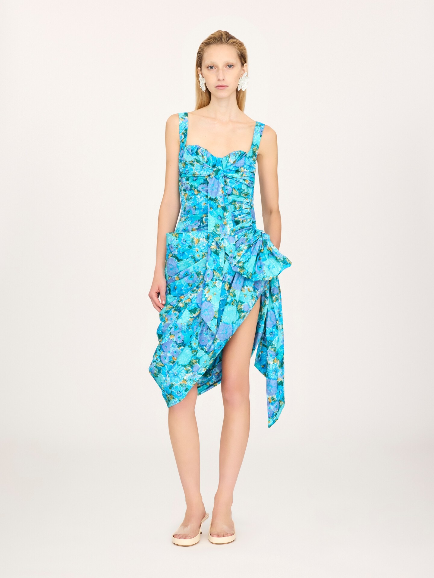 Wrapped bustier midi dress in cotton poplin - 4.0