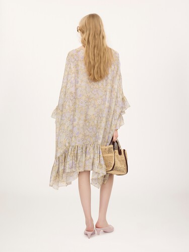 Knee-length ruffled kaftan in silk charmeuse - 6