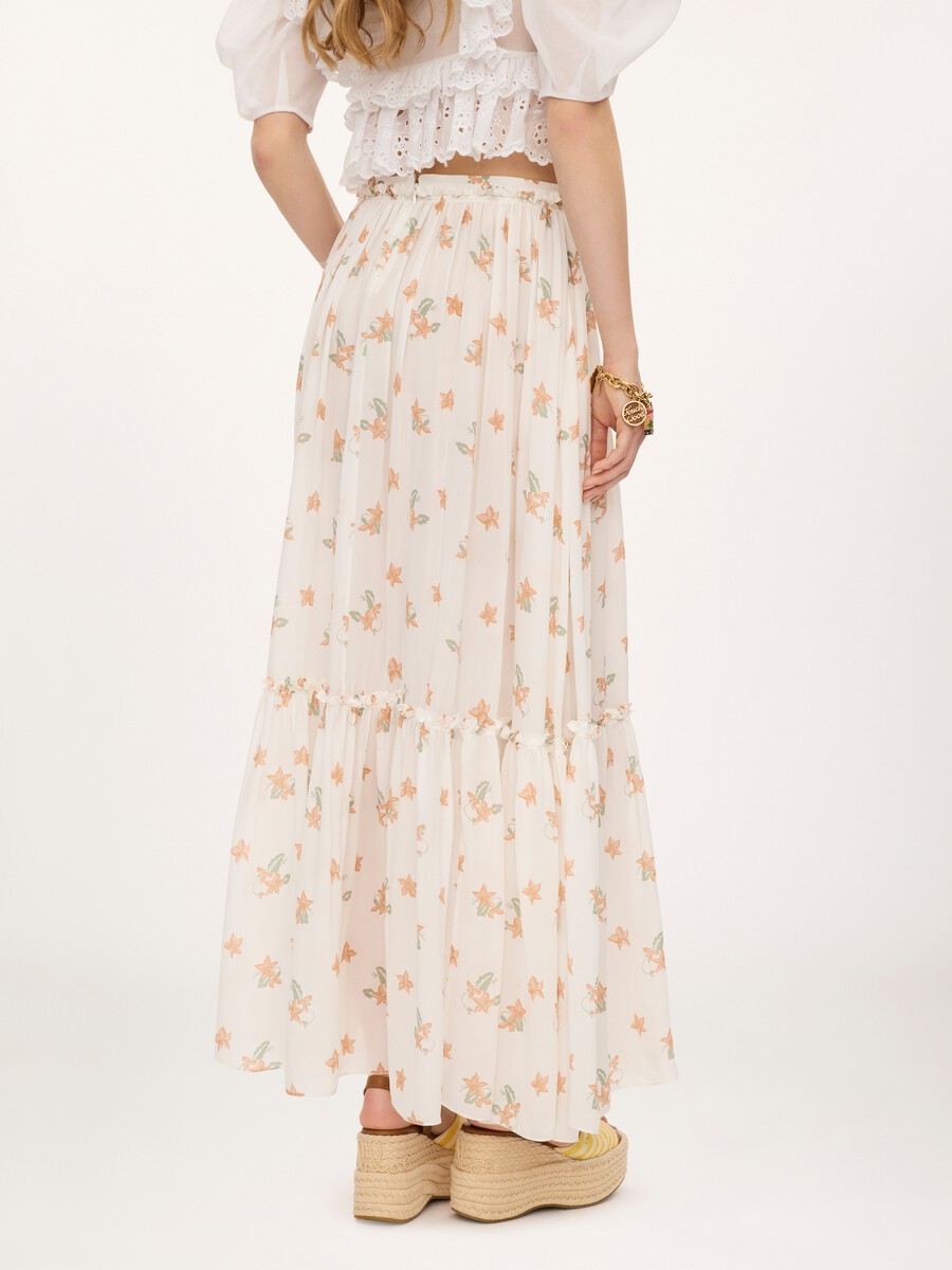 Gathered long skirt in silk charmeuse - 5