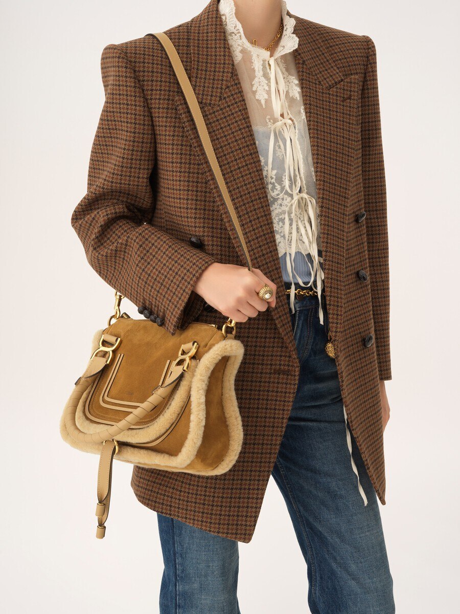 Small Marcie bag in suede leather & shearling - 3