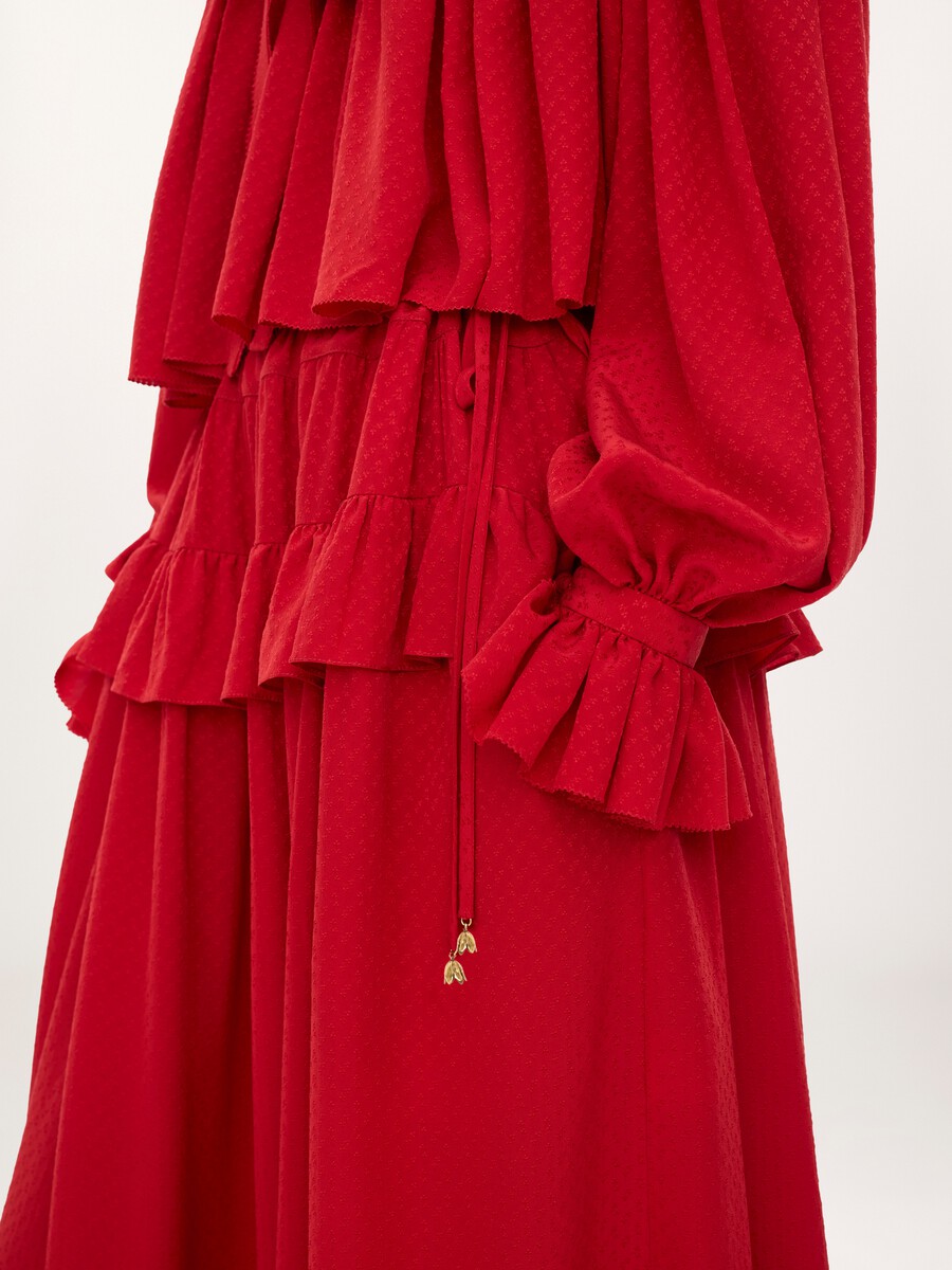 Fluid ruffled pants in silk jacquard - 6