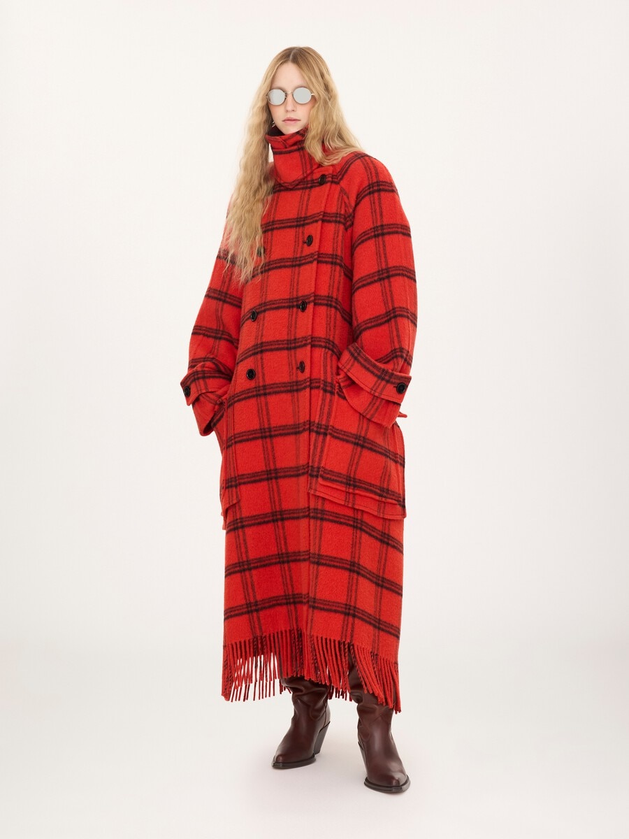 Double-breasted oversized long coat in check double-face wool & alpaca - 1
