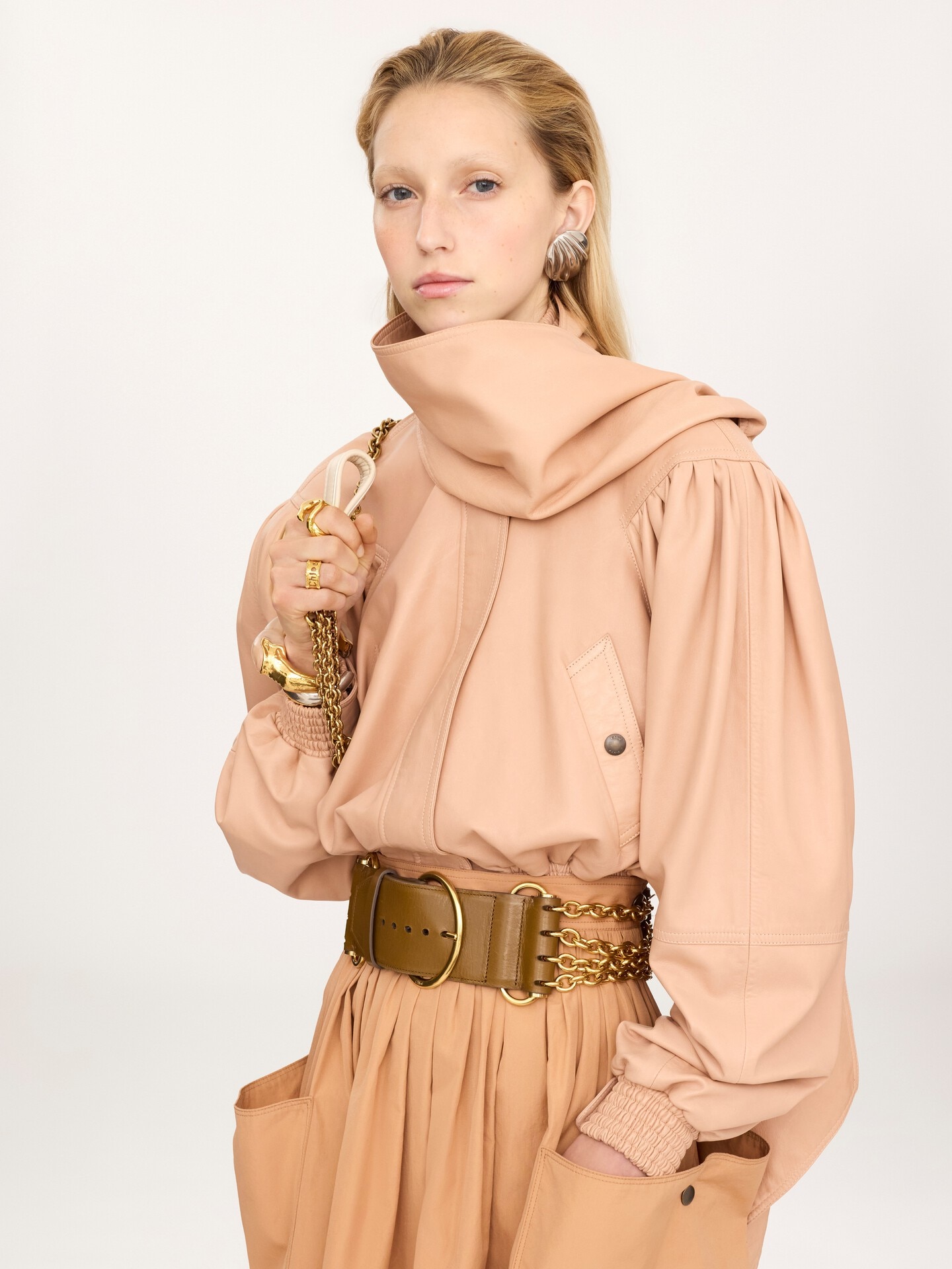 Cropped scarf jacket in leather - 3.0