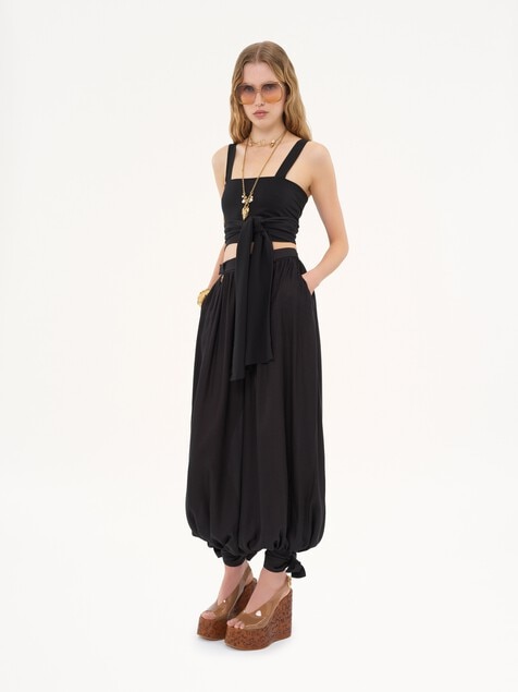 Cropped front-tie tank top in cr&ecirc;pe de chine