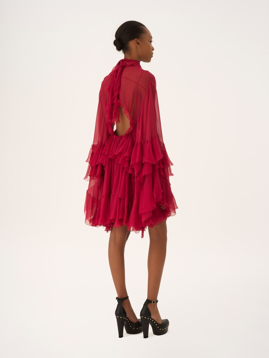 Ruffled mini dress in silk mousseline - 5