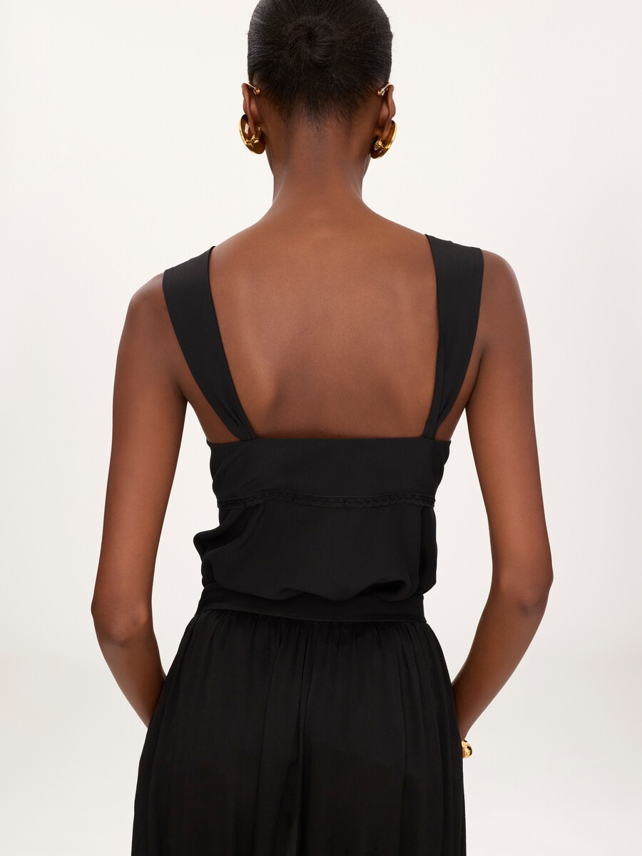 Fluid lingerie top in cr&ecirc;pe de chine & lace - 4