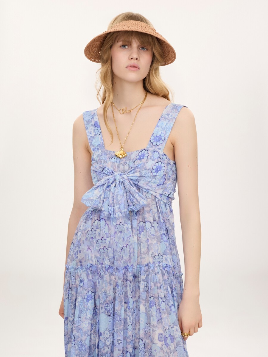 Tiered long dress in cotton voile - 3