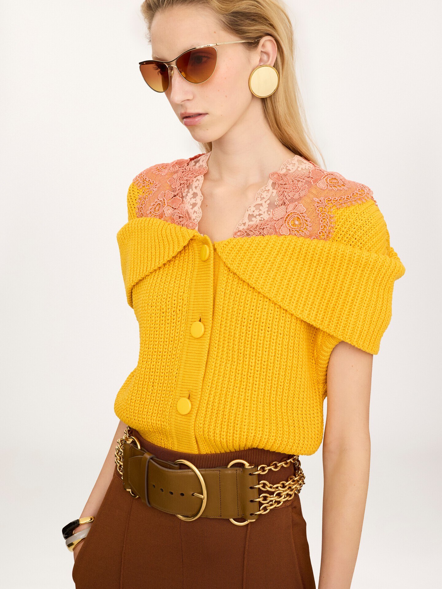 Cape cardigan in a cotton knit & lace - 3.0