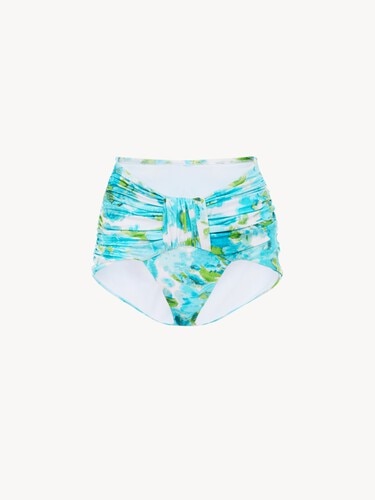 Aqua flower-print mid-rise draped bikini bottoms - 2