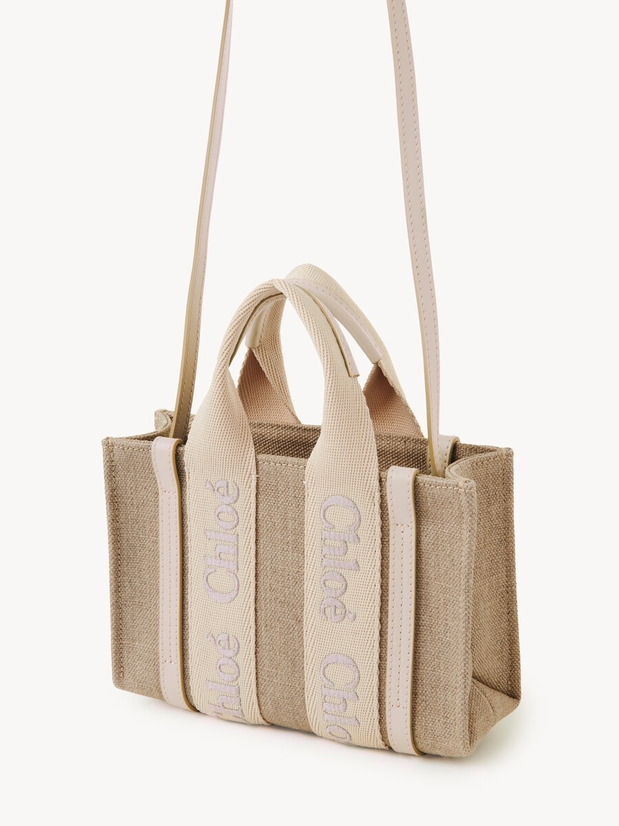 Minibolso tote Woody de lino y cuero - 3
