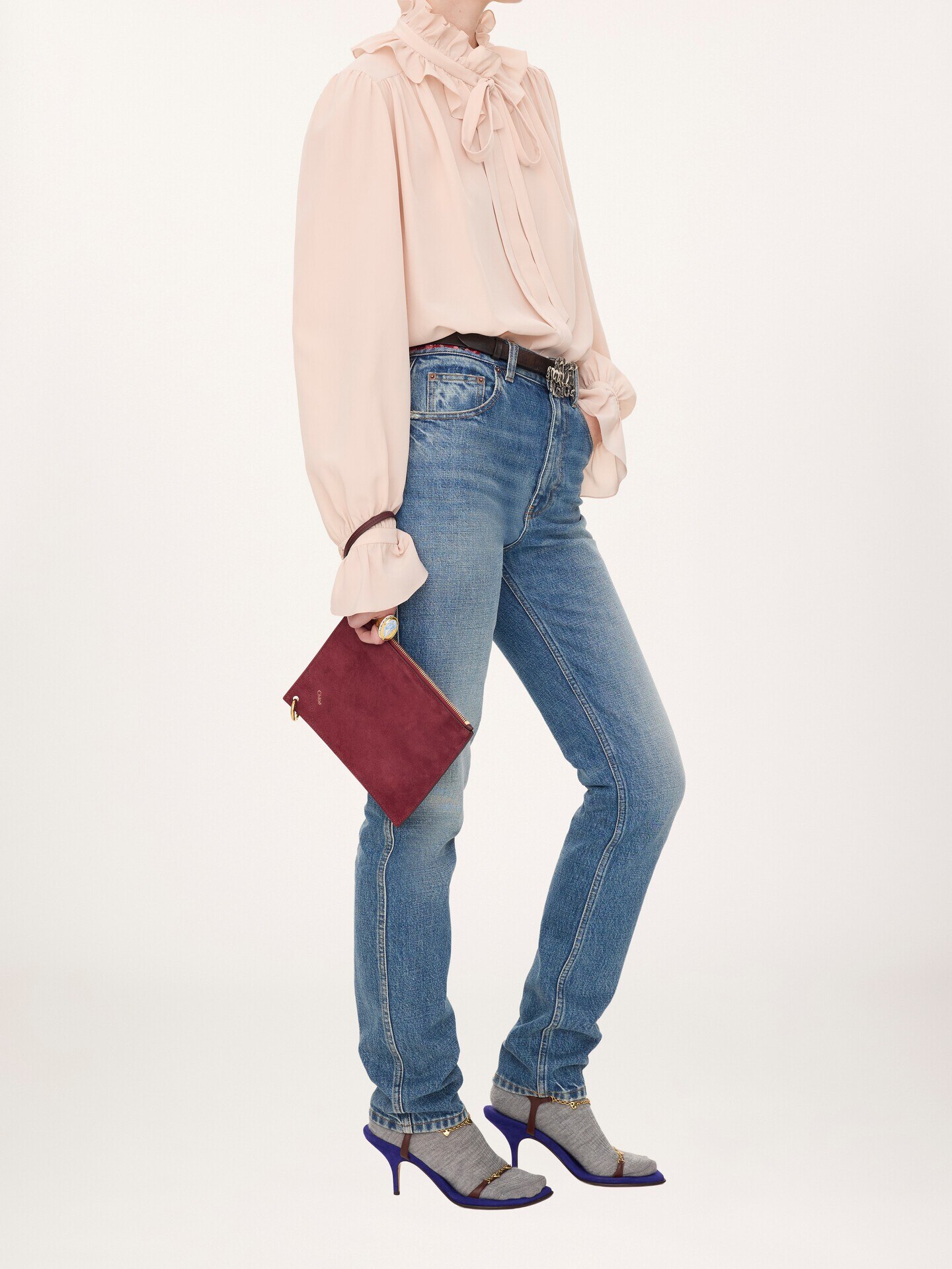 Chlo&eacute; Spin zipped pouch in suede & soft leather - 6.0