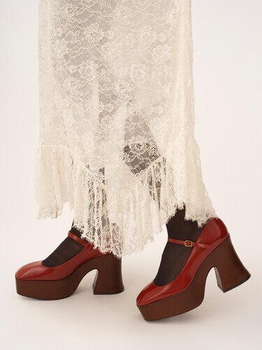 Ruffled midi skirt in floral lace jacquard - 7