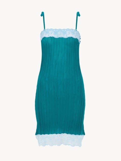 Sleeveless fitted mini dress in a wool knit & lace