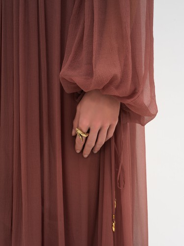Gathered long dress in silk mousseline - 9