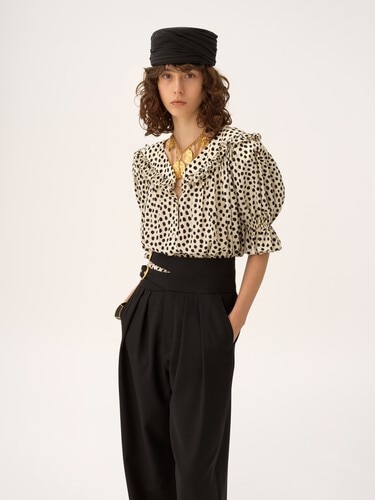 Puff-sleeve ruffle top in cr&ecirc;pe de chine - 6