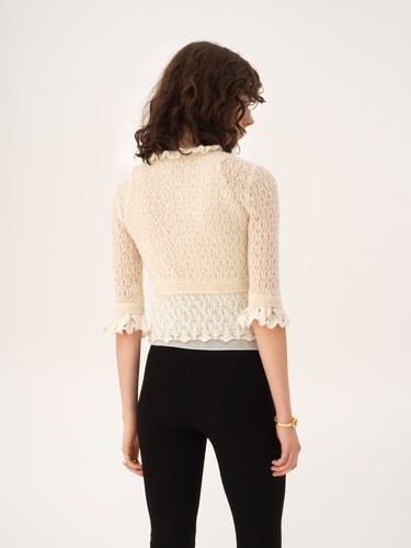 Cropped ruffle sweater in an alpaca wool & silk knit - 6