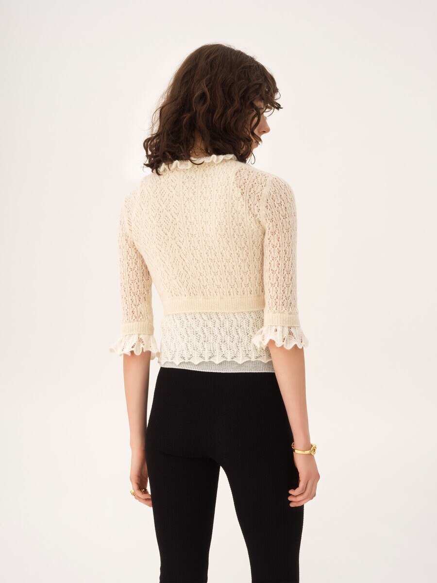 Cropped ruffle sweater in an alpaca wool & silk knit - 6