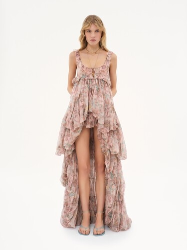 High-low ruffled dress in silk mousseline - 3