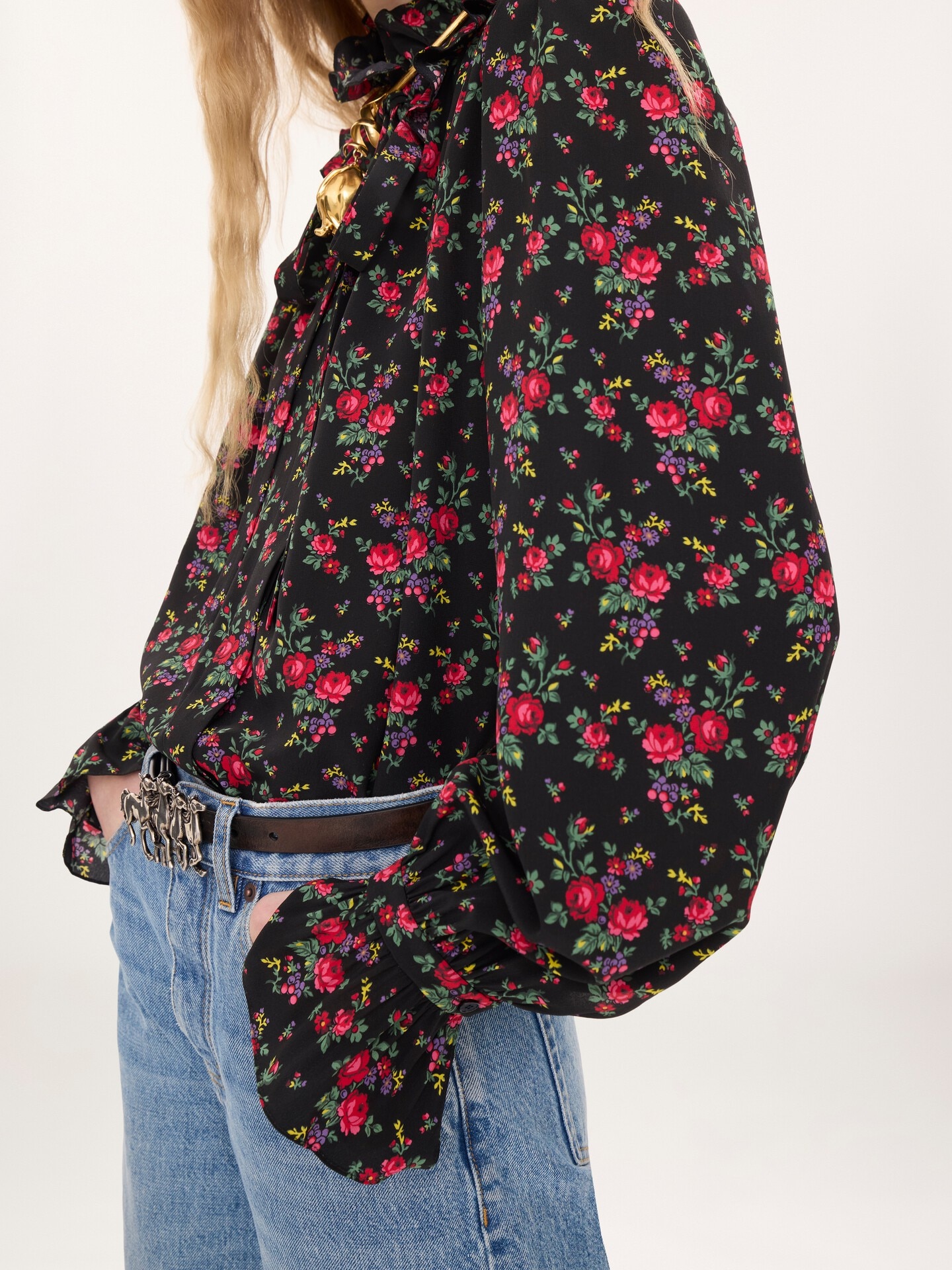 Tie-front ruffled blouse in cr&ecirc;pe de chine - 5.0