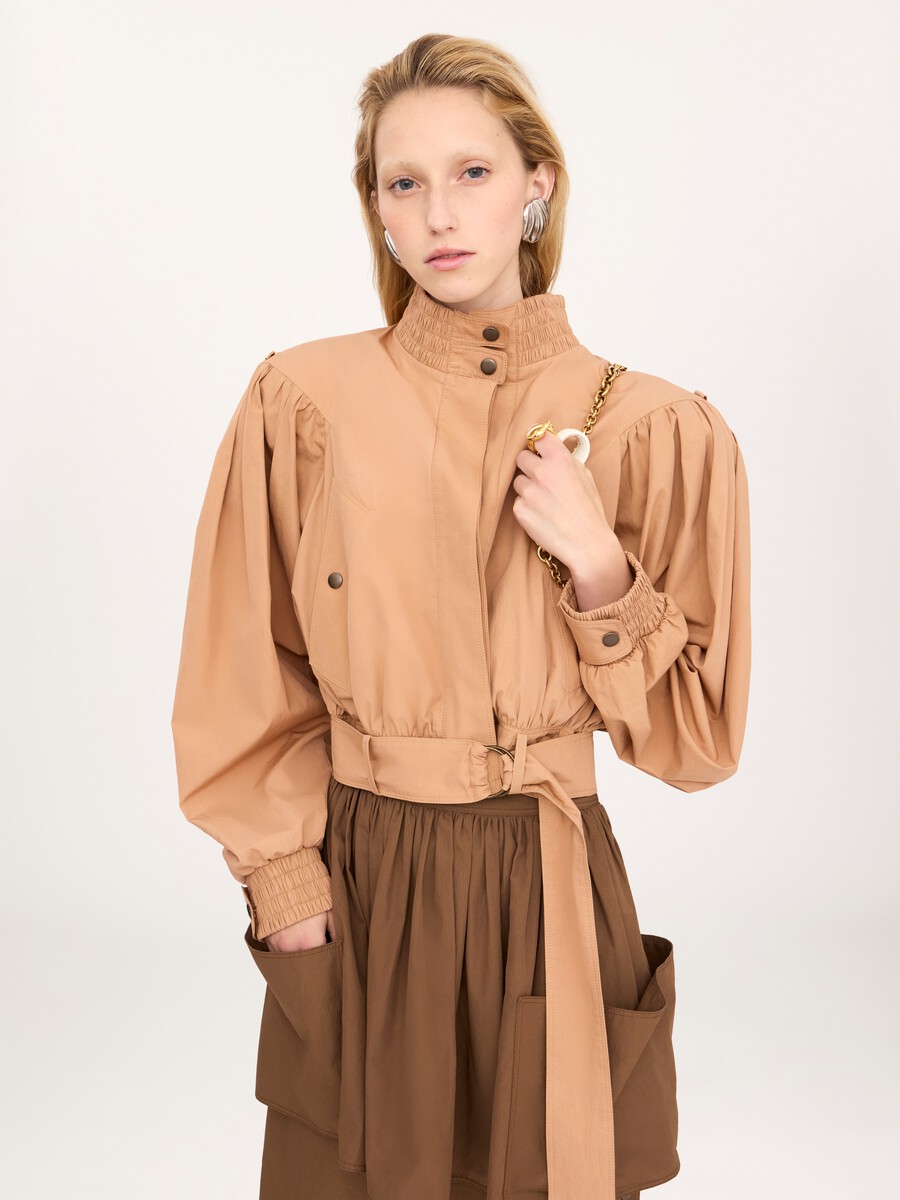 Gathered cropped jacket in cotton poplin - 3