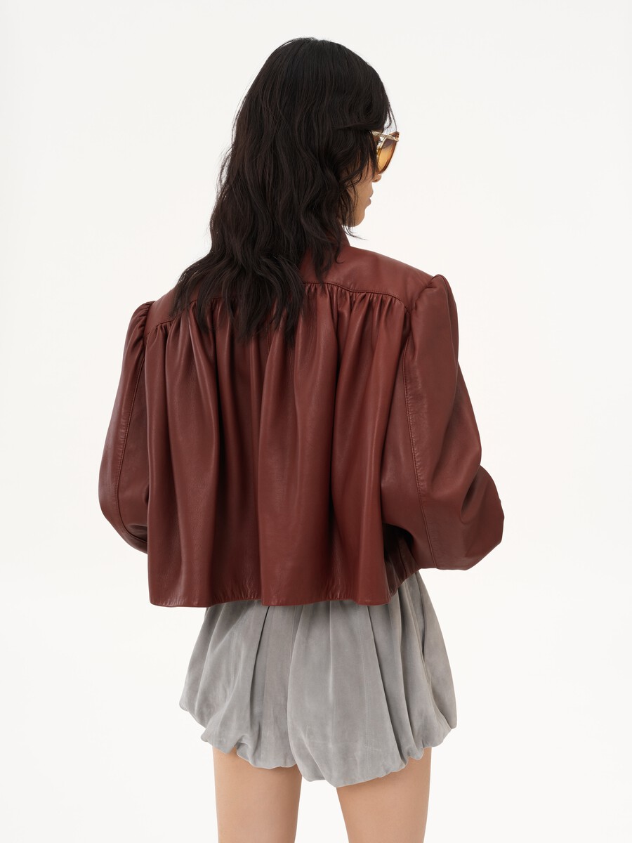 Gathered boule jacket in leather - 4