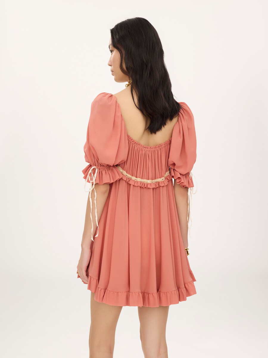 Puff-sleeve mini dress in silk georgette - 4