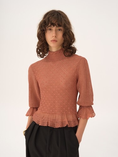 Ruffled puff-sleeve sweater in a lurex knit - 4