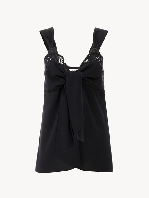 Fluid lingerie top in cr&ecirc;pe de chine & lace