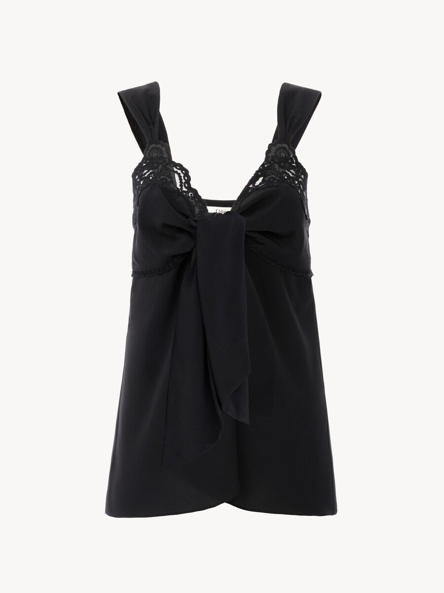 Fluid lingerie top in cr&ecirc;pe de chine & lace - 2