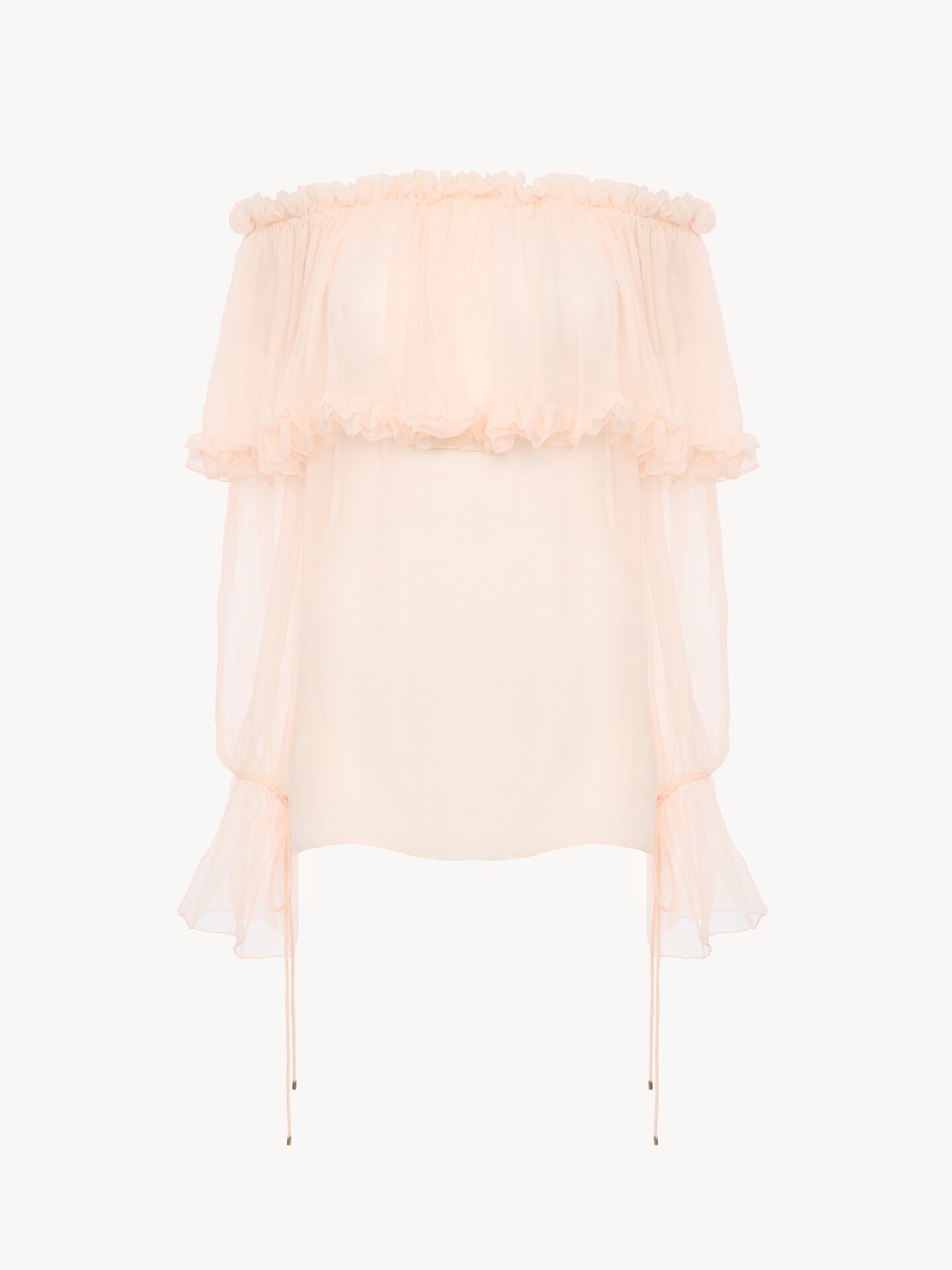 Top fluide encolure bardot &agrave; manches bouffante en mousseline de soie - 2.0
