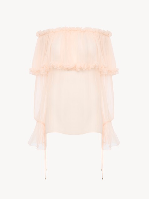 Off-the-shoulder puff-sleeve top in silk mousseline